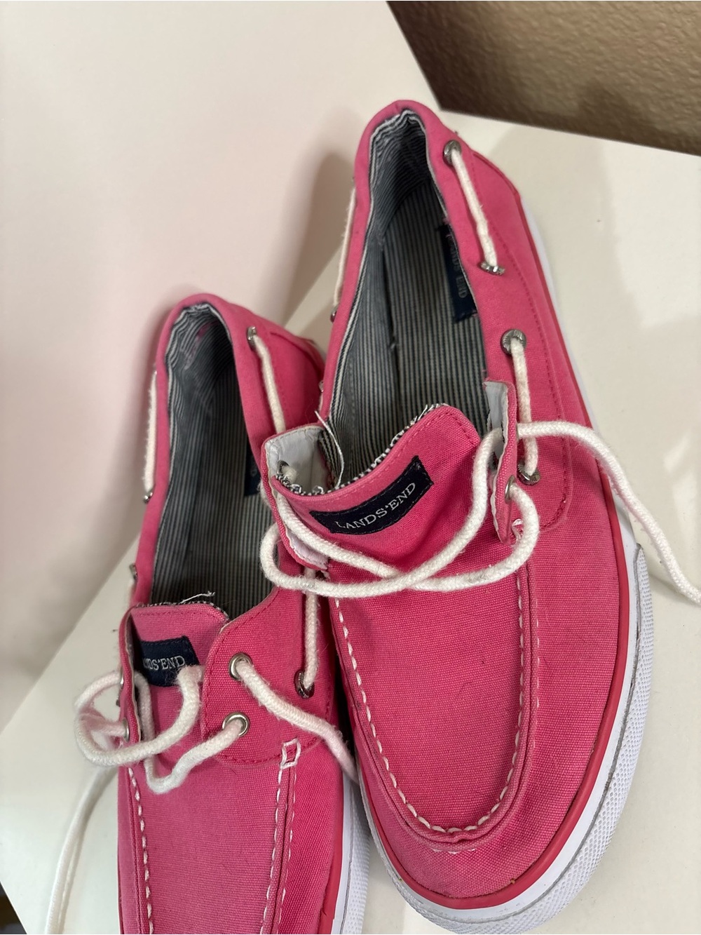 Lands’ End Pink Canvas Boat Shoes Nautical Deck Shoes Women’s 11B - Picture 4 of 10